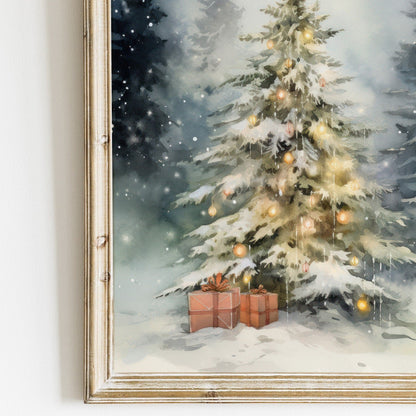 Christmas Tree Art, Vintage Holiday Decor, Rustic Xmas Wall Decor - WildfieldPrints