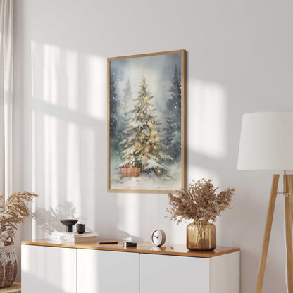 Christmas Tree Art, Vintage Holiday Decor, Rustic Xmas Wall Decor - WildfieldPrints