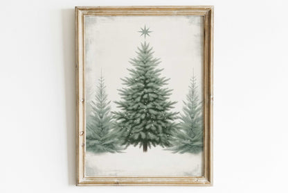 Christmas Tree Print, Rustic Wall Art, Vintage Holiday Decor - WildfieldPrints