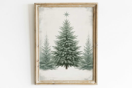 Christmas Tree Print, Rustic Wall Art, Vintage Holiday Decor - WildfieldPrints