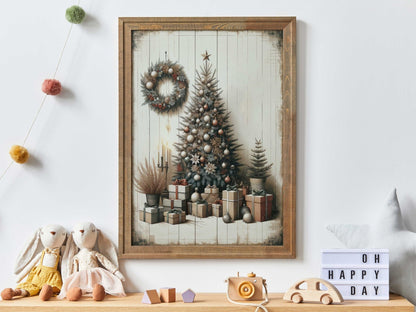 Christmas Tree Wall Art, Rustic Holiday Decor, Kids Room Print - WildfieldPrints