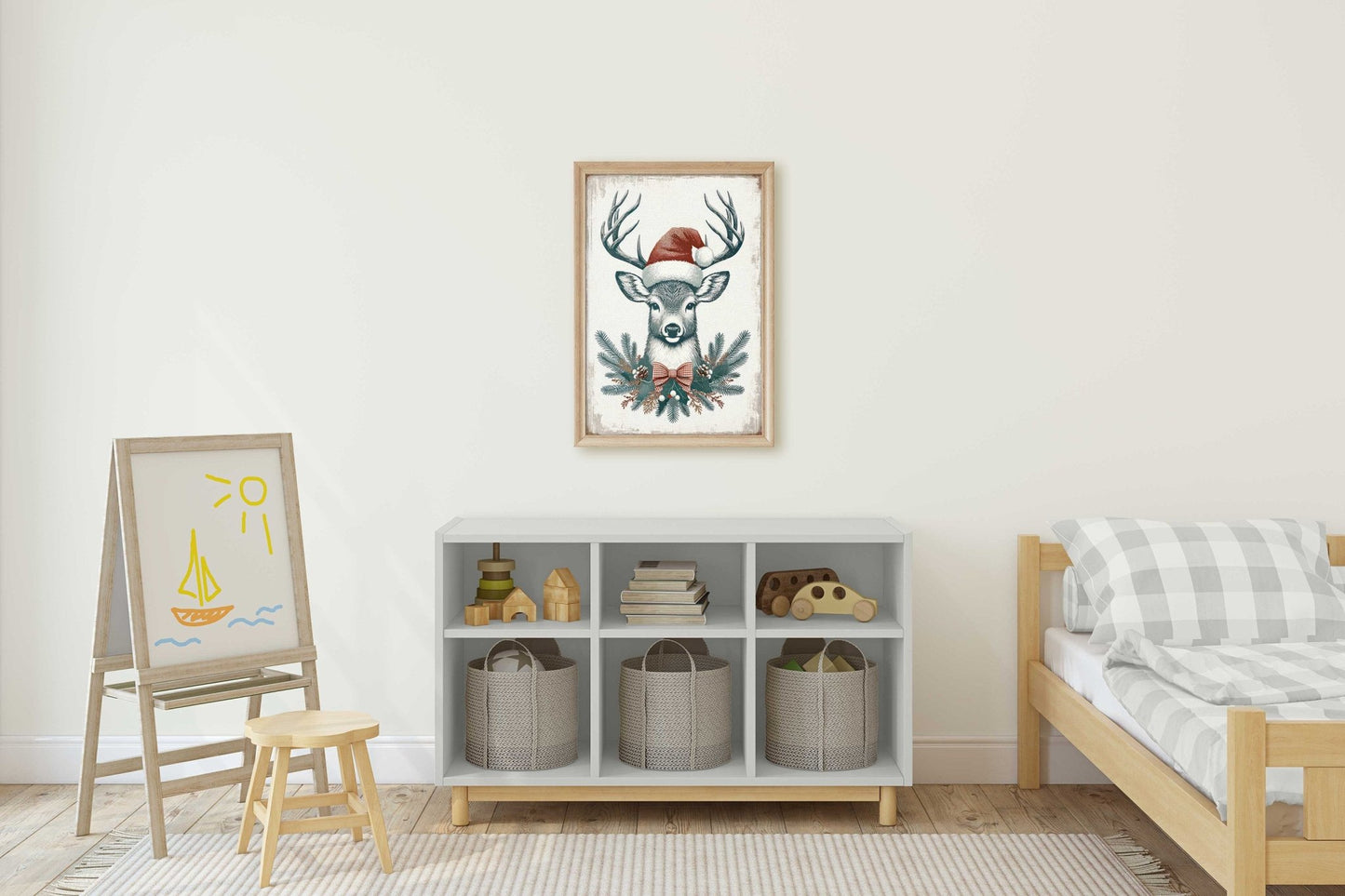 Christmas Wall Art, Vintage Deer Print, Festive Animal Decor - WildfieldPrints