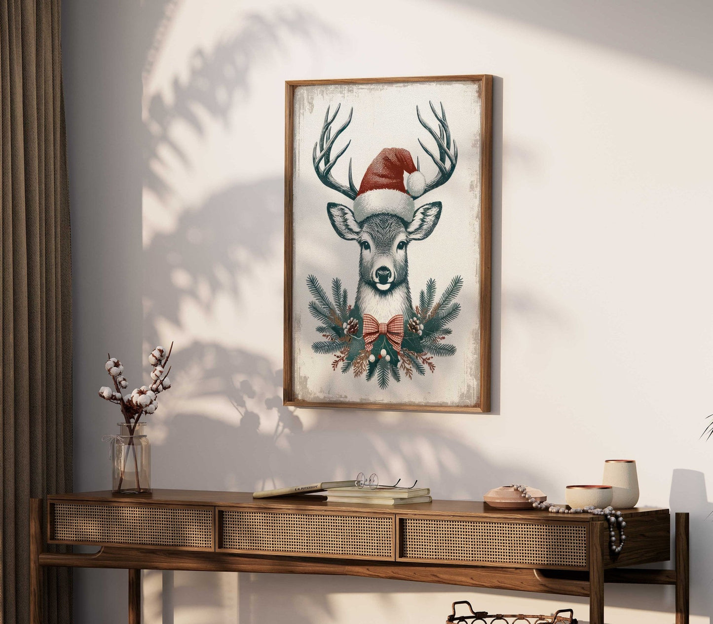 Christmas Wall Art, Vintage Deer Print, Festive Animal Decor - WildfieldPrints