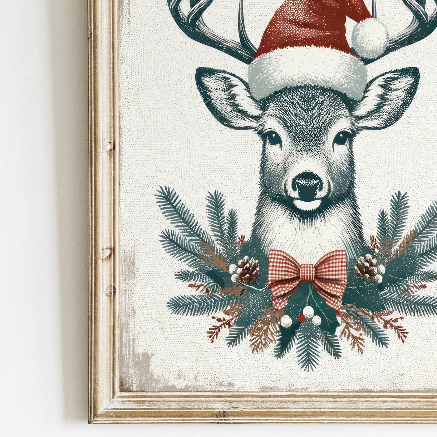 Christmas Wall Art, Vintage Deer Print, Festive Animal Decor - WildfieldPrints