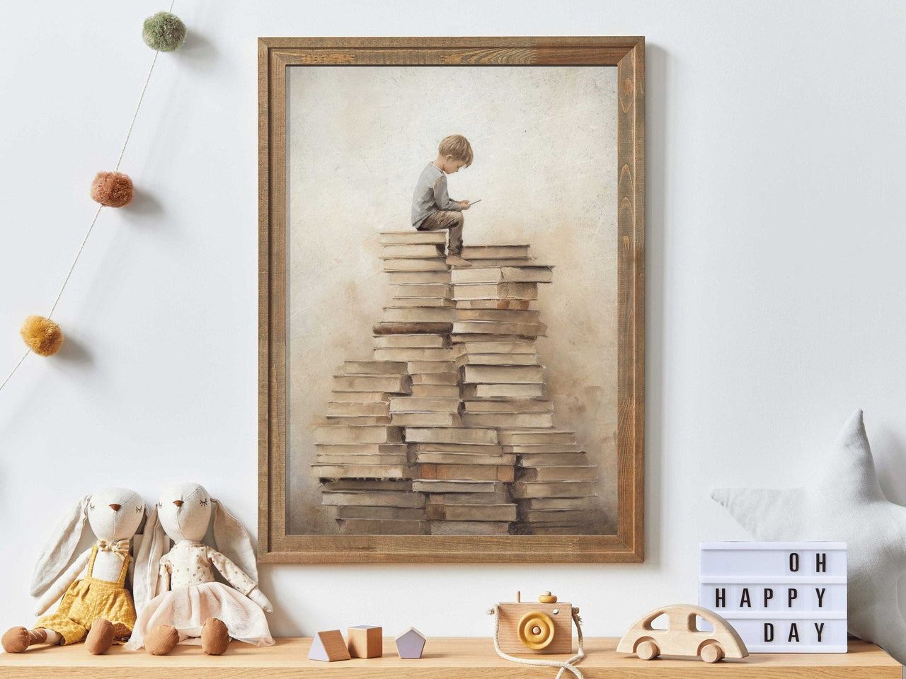 Vintage Boys Reading Wall Art – Child's Study Room Print