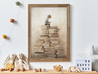 Classroom Reading Wall Art, Boy's Study Room Decor, Inspire Learning - WildfieldPrints