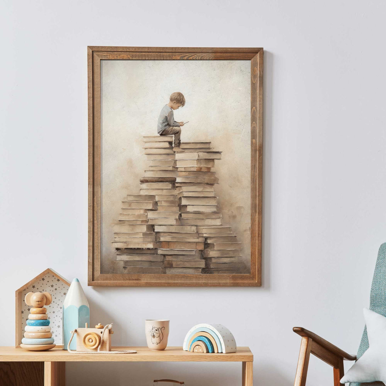 Vintage Boys Reading Wall Art – Child's Study Room Print