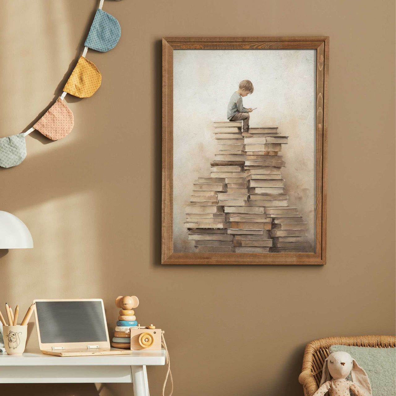 Vintage Boys Reading Wall Art – Child's Study Room Print