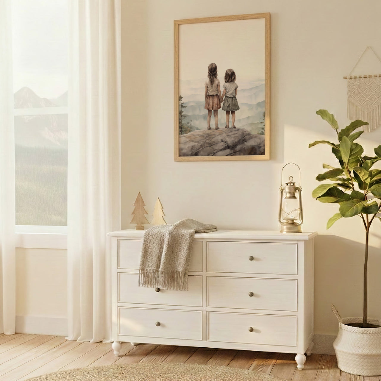 Cliffside Sisters Wall Art – Family Room Print for Kids