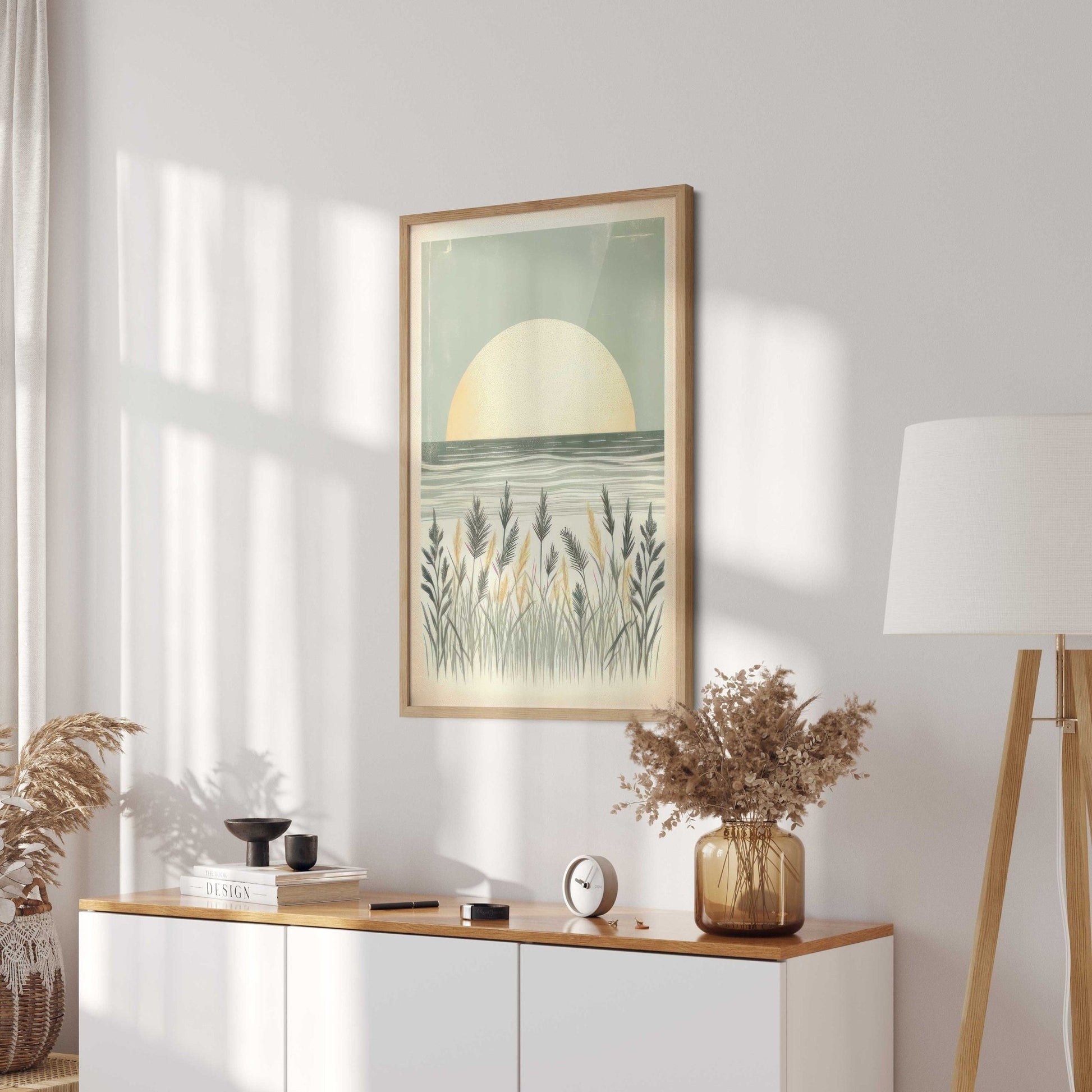 Coastal Sea Painting, Beach Wall Decor, Sunset Art for Home - WildfieldPrints