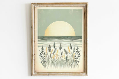 Coastal Sea Painting, Beach Wall Decor, Sunset Art for Home - WildfieldPrints