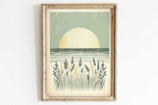 Coastal Sea Painting, Beach Wall Decor, Sunset Art for Home - WildfieldPrints