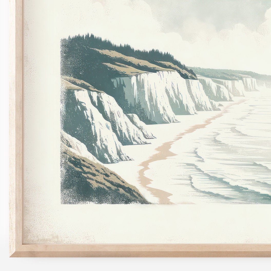 Coastal Wall Art, Cliffed Coast Decor, Vintage Nature Print - WildfieldPrints