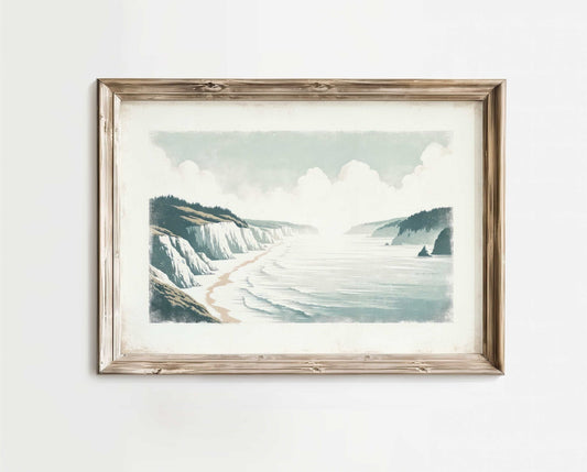 Coastal Wall Art, Cliffed Coast Decor, Vintage Nature Print - WildfieldPrints