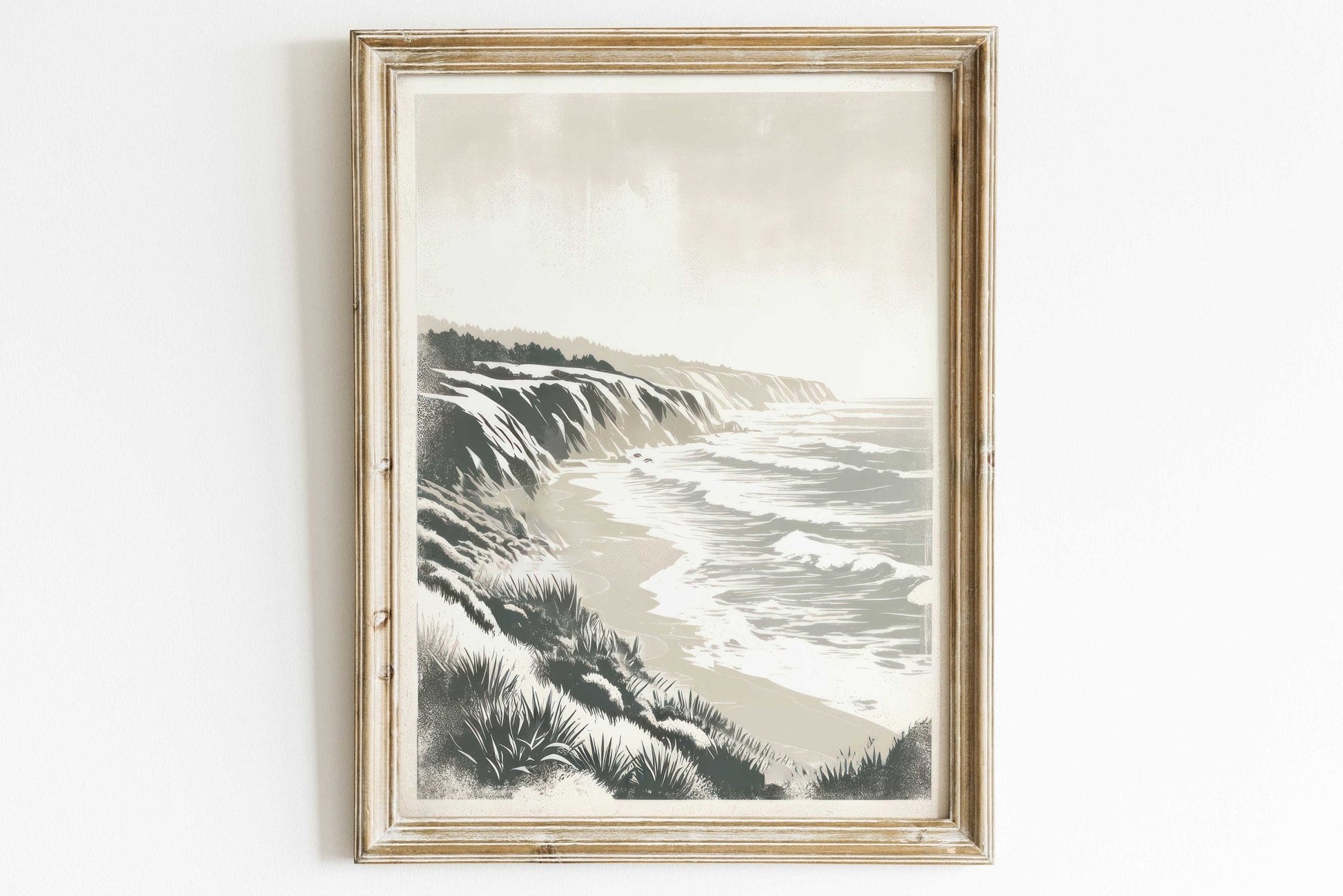 Coastal Wall Art, Cliffed Coast Print, Vintage Seaside Decor - WildfieldPrints