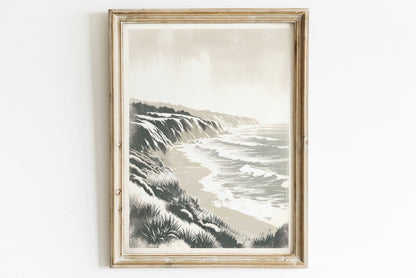 Coastal Wall Art, Cliffed Coast Print, Vintage Seaside Decor - WildfieldPrints