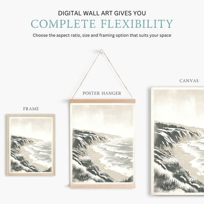 Coastal Wall Art, Cliffed Coast Print, Vintage Seaside Decor - WildfieldPrints
