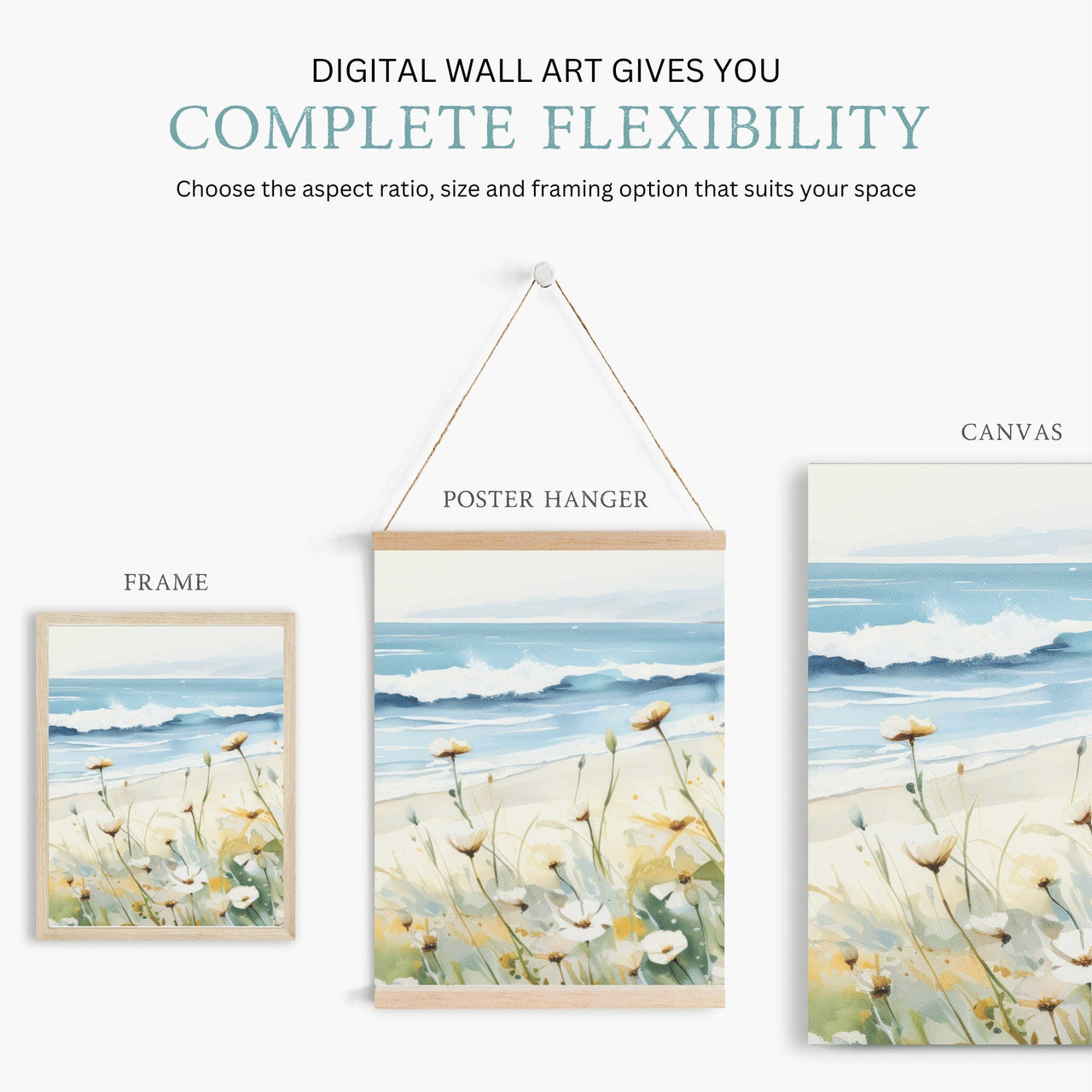 Seaside Watercolor Wall Art – Coastal Living Room Decor Set of 3