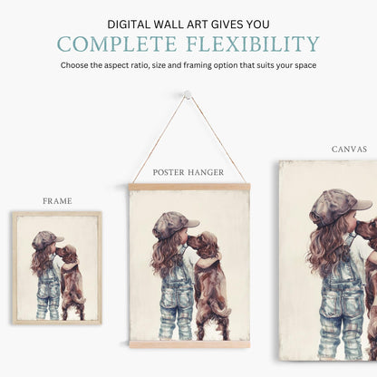 Cocker Spaniel Nursery Decor, Girl & Dog Painting, Brown Dog Print - WildfieldPrints