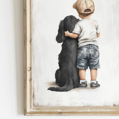 Cocker Spaniel Nursery Print, Black Dog Wall Art, Boy & Dog Decor - WildfieldPrints