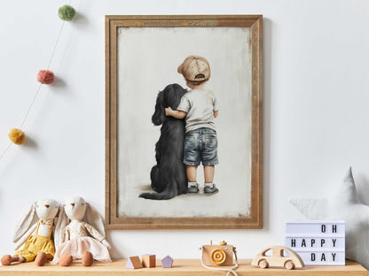Cocker Spaniel Nursery Print, Black Dog Wall Art, Boy & Dog Decor - WildfieldPrints