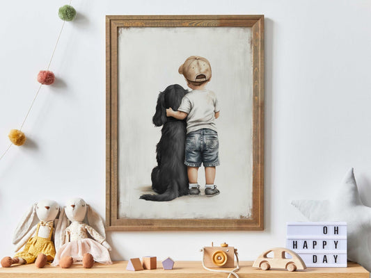 Cocker Spaniel Nursery Print, Black Dog Wall Art, Boy & Dog Decor - WildfieldPrints
