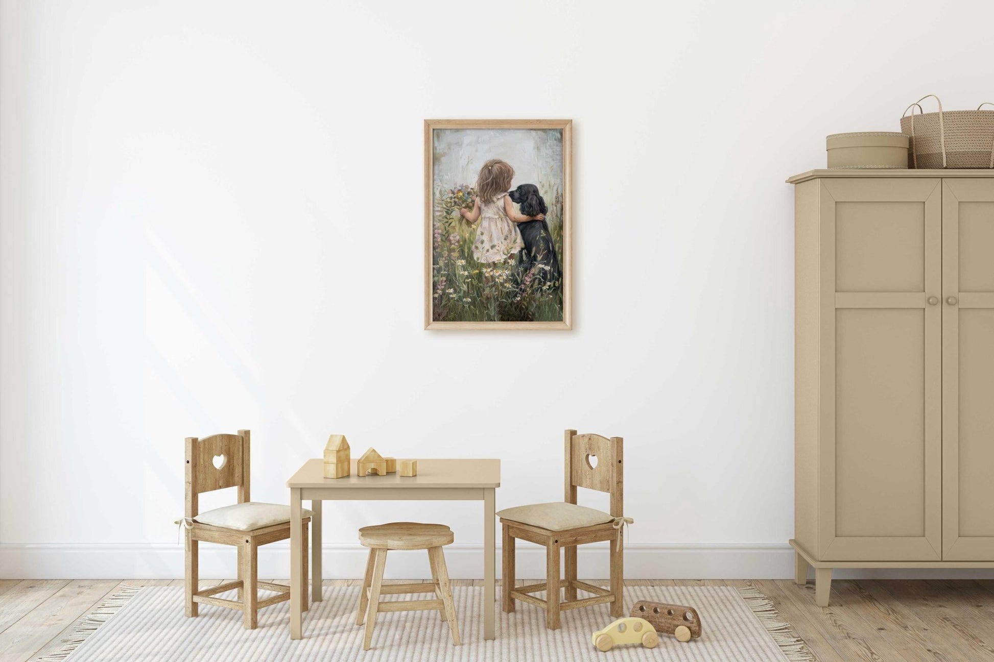 Cocker Spaniel Nursery Print, Black Dog Wall Decor, Girl & Pet Art - WildfieldPrints