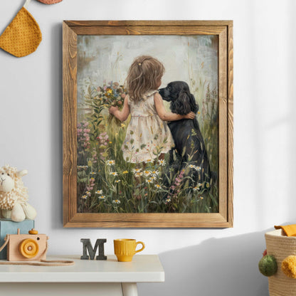 Cocker Spaniel Nursery Print, Black Dog Wall Decor, Girl & Pet Art - WildfieldPrints