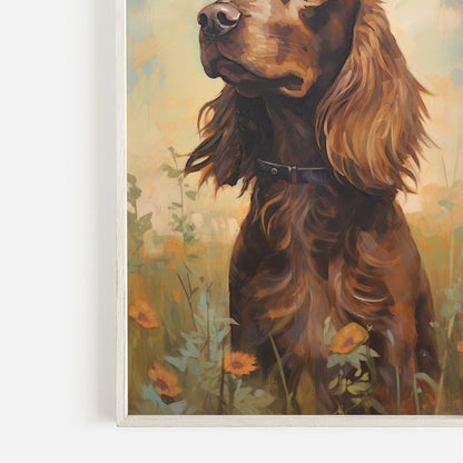 Cocker Spaniel Wall Art, Brown Dog in Blooming Meadow, Muted Colors - WildfieldPrints