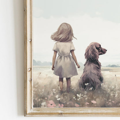 Cocker Spaniel Wall Art, Girl & Dog Painting, Nursery Decor - WildfieldPrints