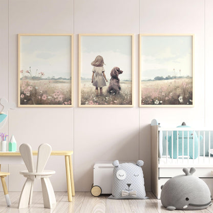 Cocker Spaniel Wall Art, Girl & Dog Painting, Nursery Decor - WildfieldPrints