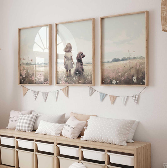 Cocker Spaniel Wall Art, Girl & Dog Painting, Nursery Decor - WildfieldPrints