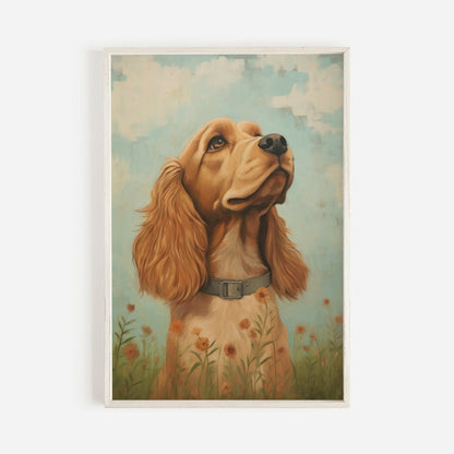 Cocker Spaniel Wall Art, Vintage Dog Portrait Amidst Flowers - WildfieldPrints
