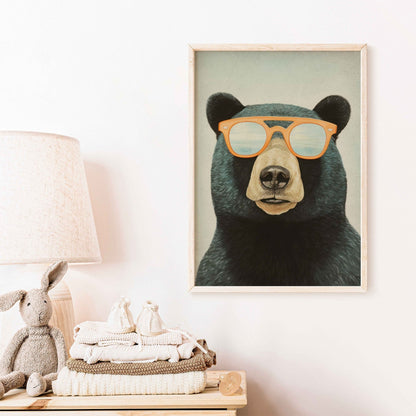 Cool Bear Wall Art, Vintage Animal Decor, Toddler Room Accent - WildfieldPrints