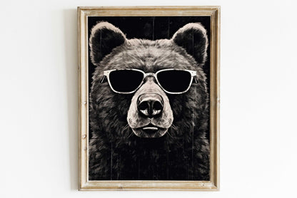 Cool Bear Wall Art, Vintage Toddler Room Decor, Funny Animal Design - WildfieldPrints