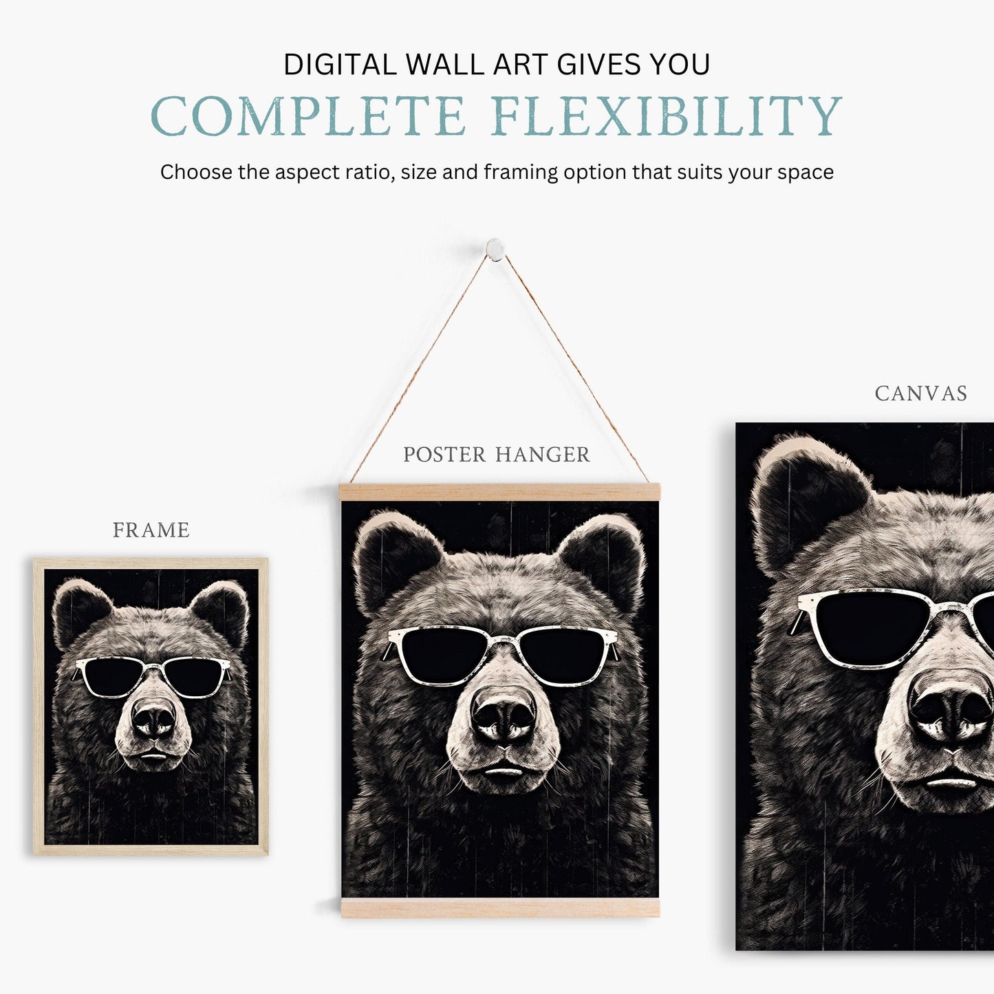 Cool Bear Wall Art, Vintage Toddler Room Decor, Funny Animal Design - WildfieldPrints