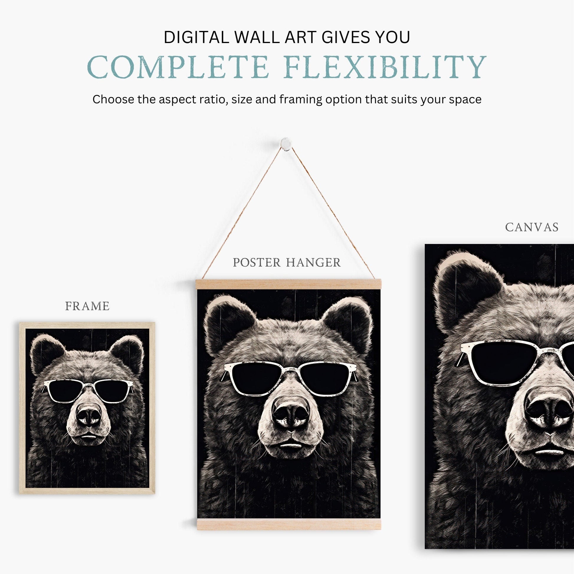 Cool Bear Wall Art, Vintage Toddler Room Decor, Funny Animal Design - WildfieldPrints