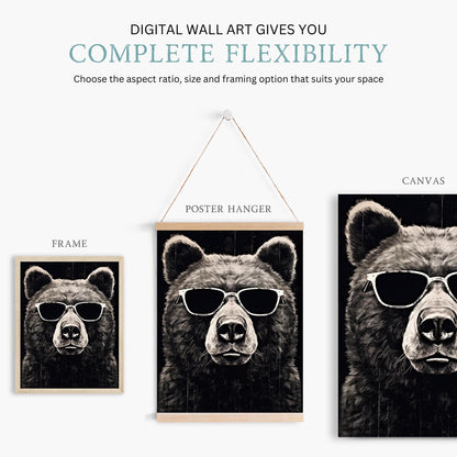Cool Bear Wall Art, Vintage Toddler Room Decor, Funny Animal Design - WildfieldPrints