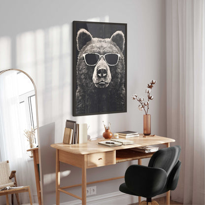 Cool Bear Wall Art, Vintage Toddler Room Decor, Funny Animal Design - WildfieldPrints