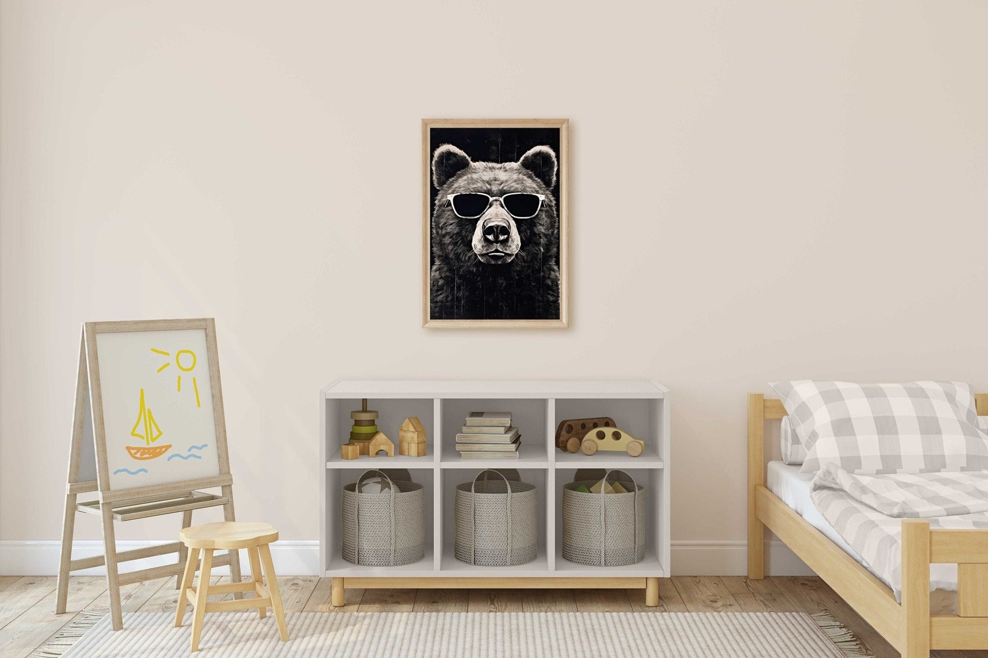 Cool Bear Wall Art, Vintage Toddler Room Decor, Funny Animal Design - WildfieldPrints