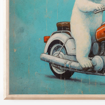 Cool Boys Room Decor, Animals Driving Vehicles, Polar Bear on Motorcycle - WildfieldPrints
