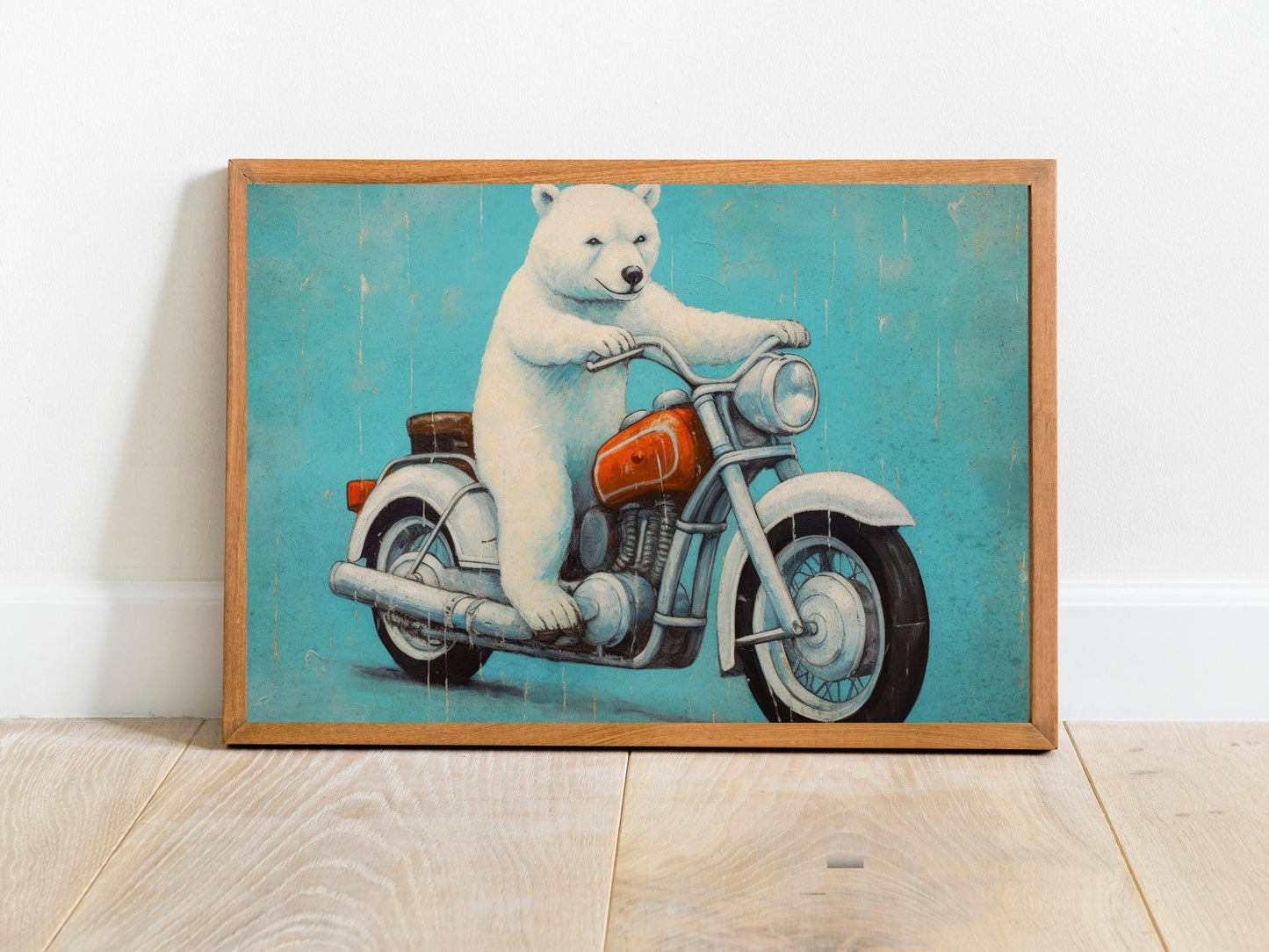 Cool Boys Room Decor, Animals Driving Vehicles, Polar Bear on Motorcycle - WildfieldPrints