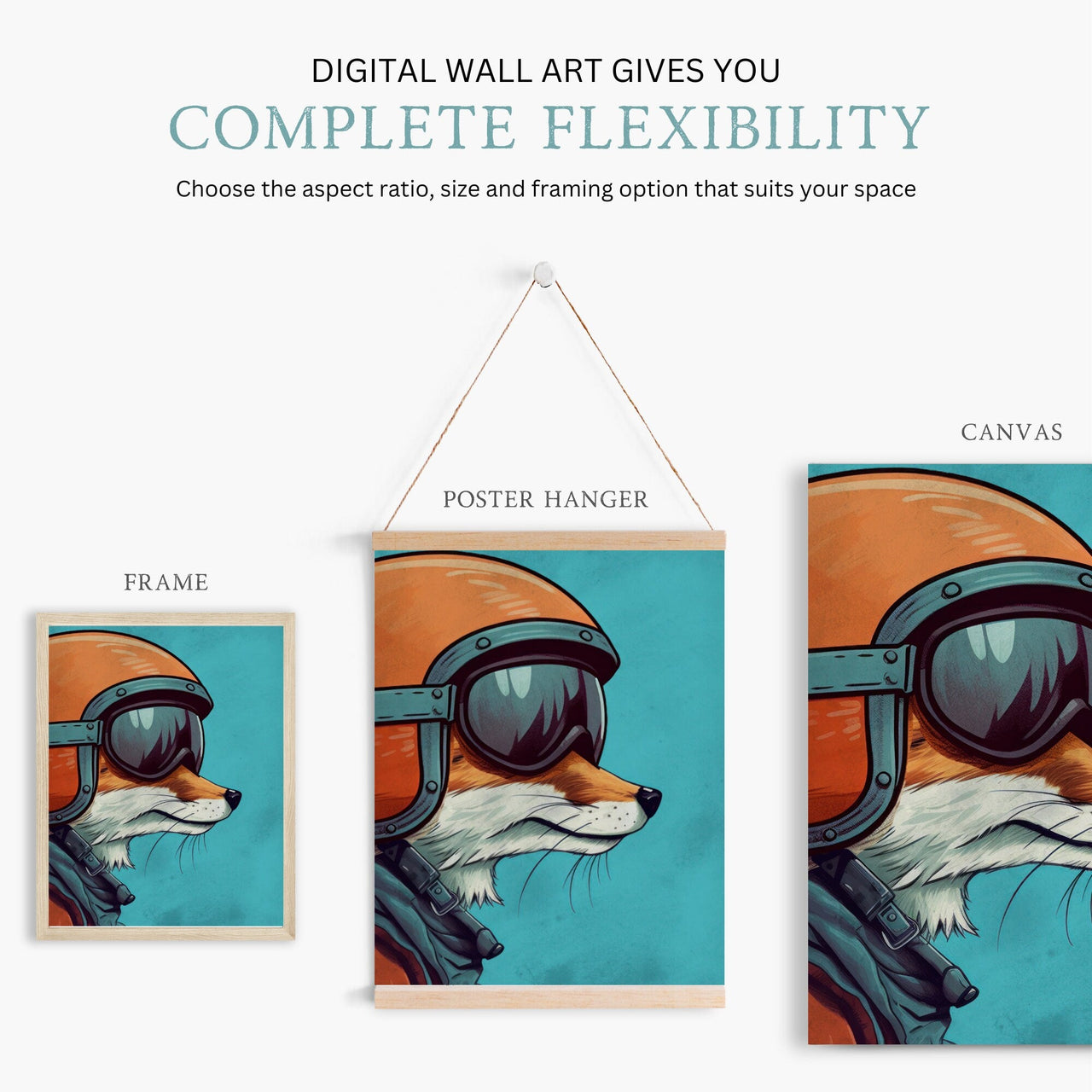 Red Fox Biker Wall Art – Animal Boys Room Decor • Set of 2