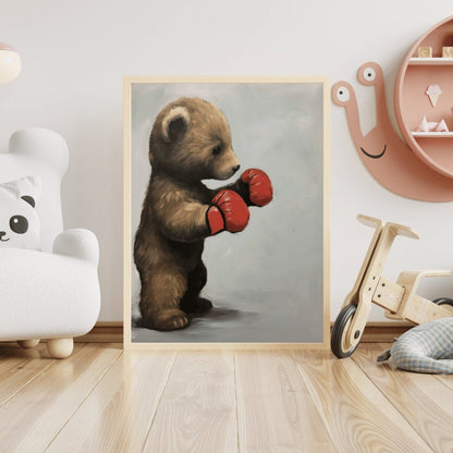 Cool Boys Room Wall Art, Bear Cub Boxer, Vintage Kids Decor - WildfieldPrints