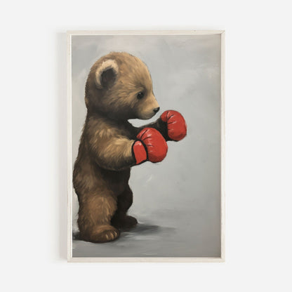 Cool Boys Room Wall Art, Bear Cub Boxer, Vintage Kids Decor - WildfieldPrints