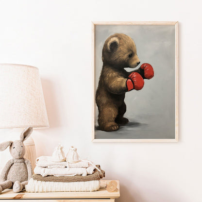 Cool Boys Room Wall Art, Bear Cub Boxer, Vintage Kids Decor - WildfieldPrints