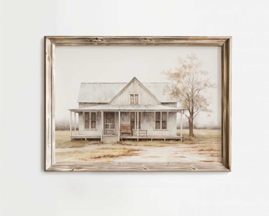 Country House Painting, Rustic Cottage Wall Art, Farmhouse Decor - WildfieldPrints