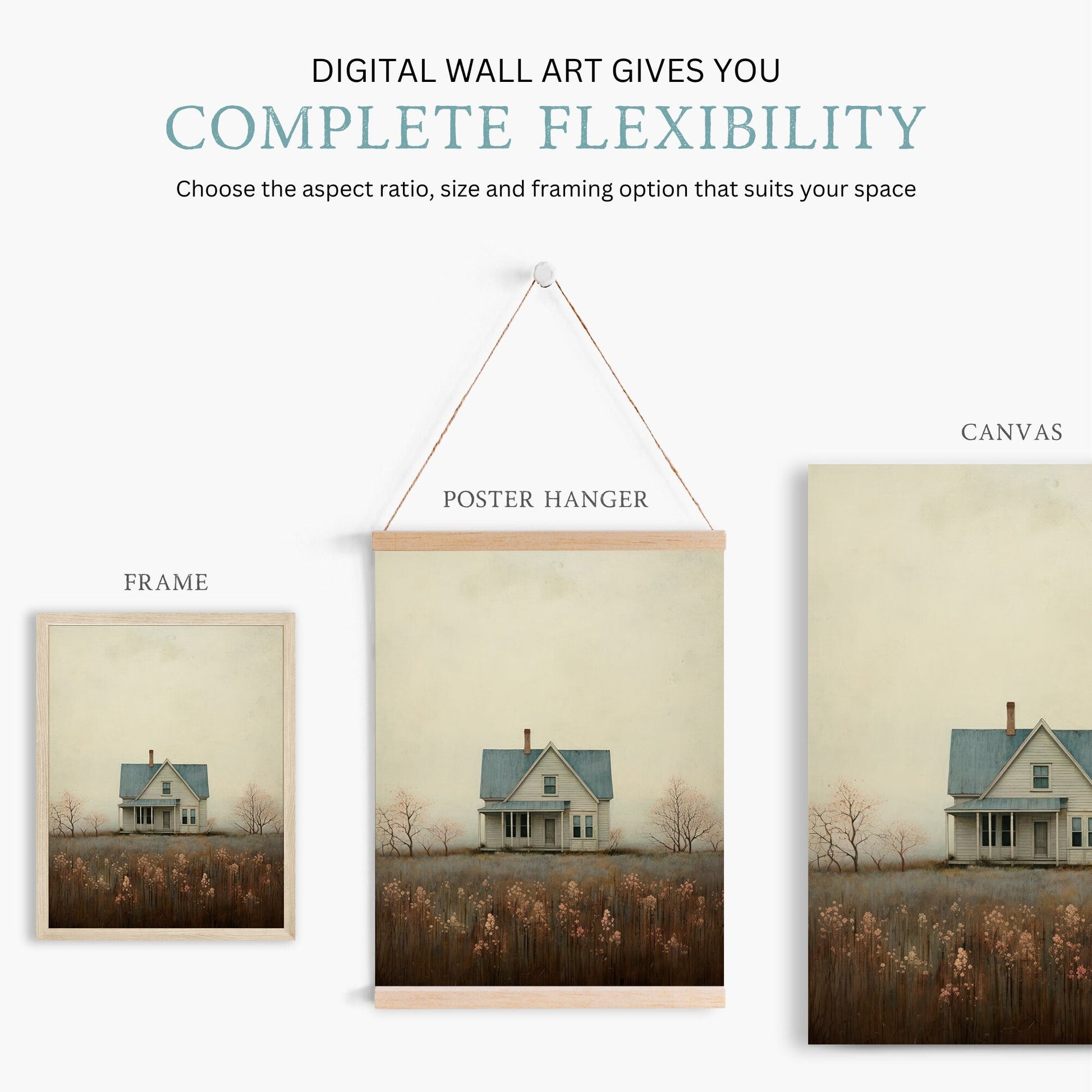 Country House Painting, Rustic Farmhouse Wall Decor, Countryside Print - WildfieldPrints