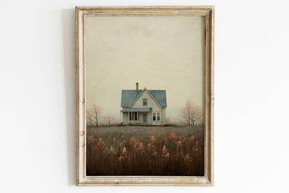 Country House Painting, Rustic Farmhouse Wall Decor, Countryside Print - WildfieldPrints