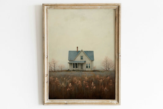 Country House Painting, Rustic Farmhouse Wall Decor, Countryside Print - WildfieldPrints